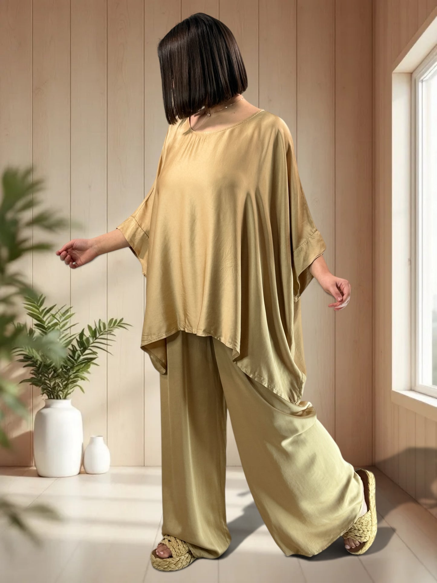 VENISE  - ENSEMBLE TUNIQUE ET PANTALON CAMEL JUSQU'A LA TAILLE 52