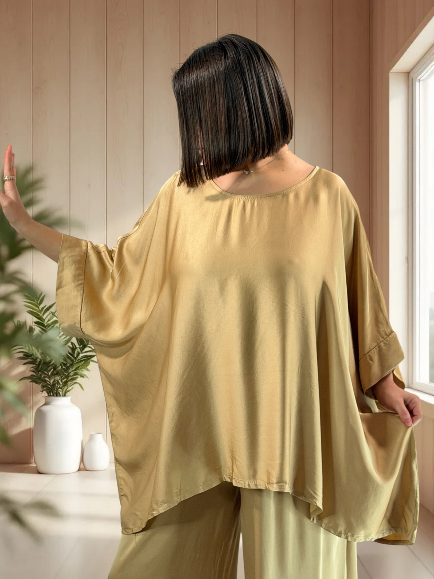 VENISE  - ENSEMBLE TUNIQUE ET PANTALON CAMEL JUSQU'A LA TAILLE 52