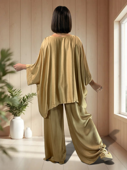VENISE  - ENSEMBLE TUNIQUE ET PANTALON CAMEL JUSQU'A LA TAILLE 52