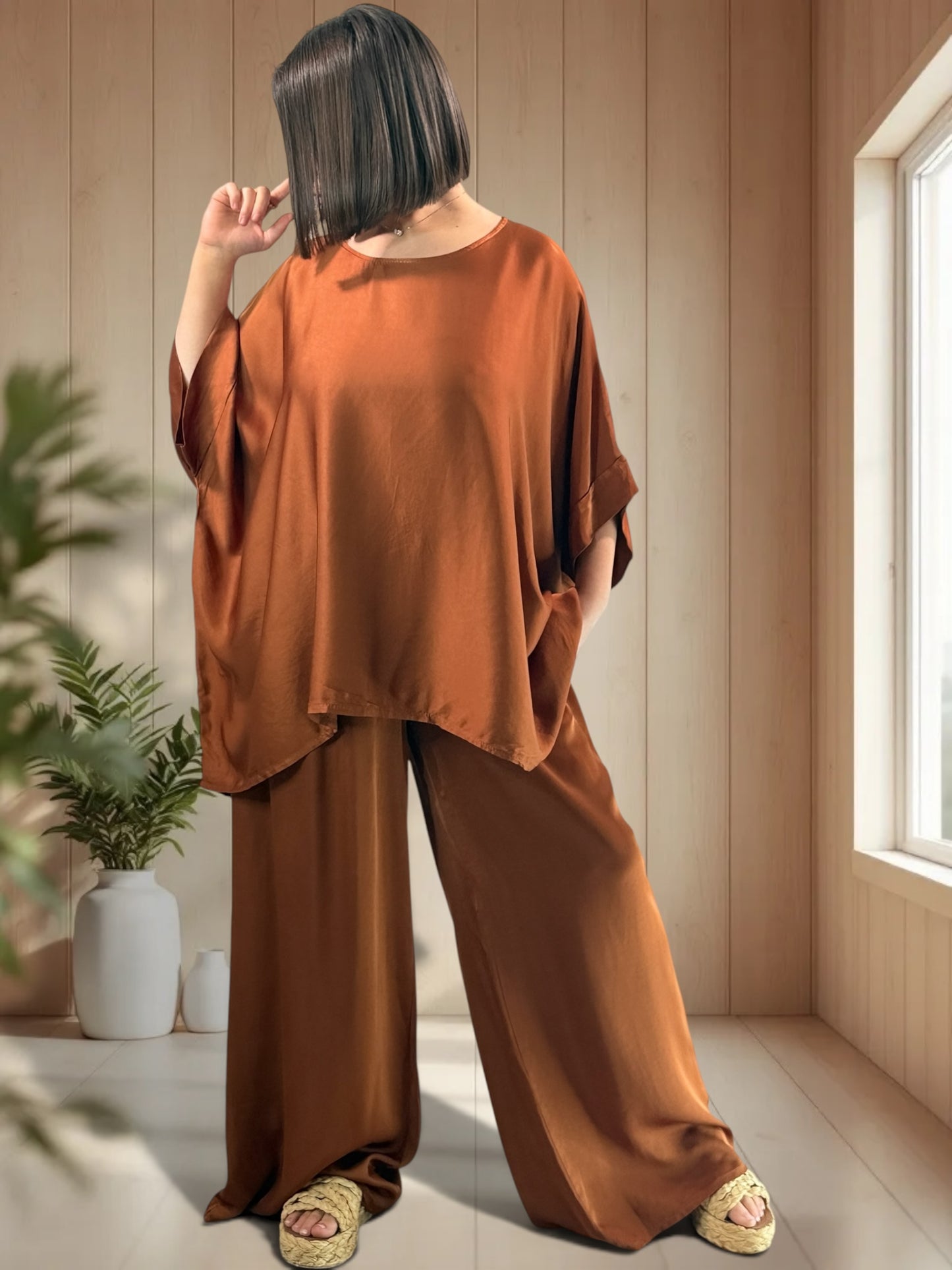 VENISE  - ENSEMBLE TUNIQUE ET PANTALON TERRACOTTA JUSQU'A LA TAILLE 52
