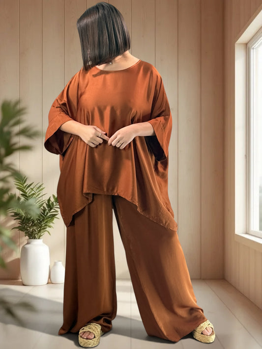 VENISE  - ENSEMBLE TUNIQUE ET PANTALON TERRACOTTA JUSQU'A LA TAILLE 52