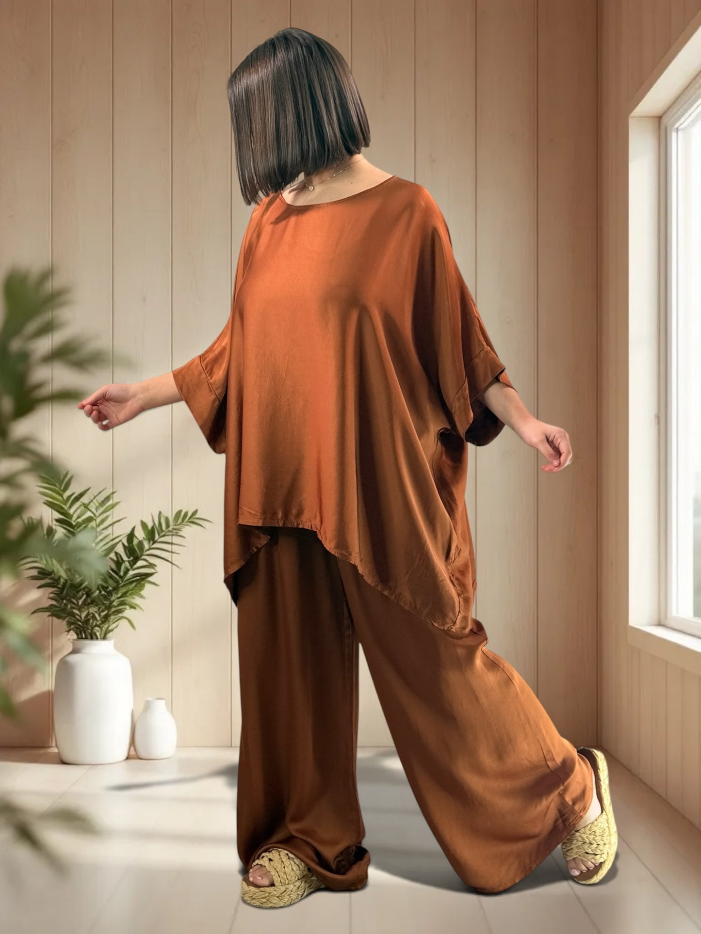 VENISE  - ENSEMBLE TUNIQUE ET PANTALON TERRACOTTA JUSQU'A LA TAILLE 52