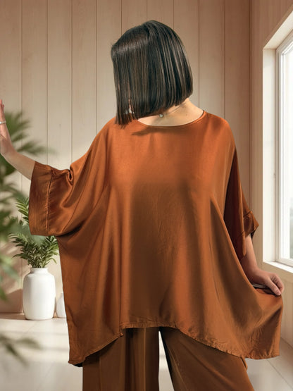 VENISE  - ENSEMBLE TUNIQUE ET PANTALON TERRACOTTA JUSQU'A LA TAILLE 52