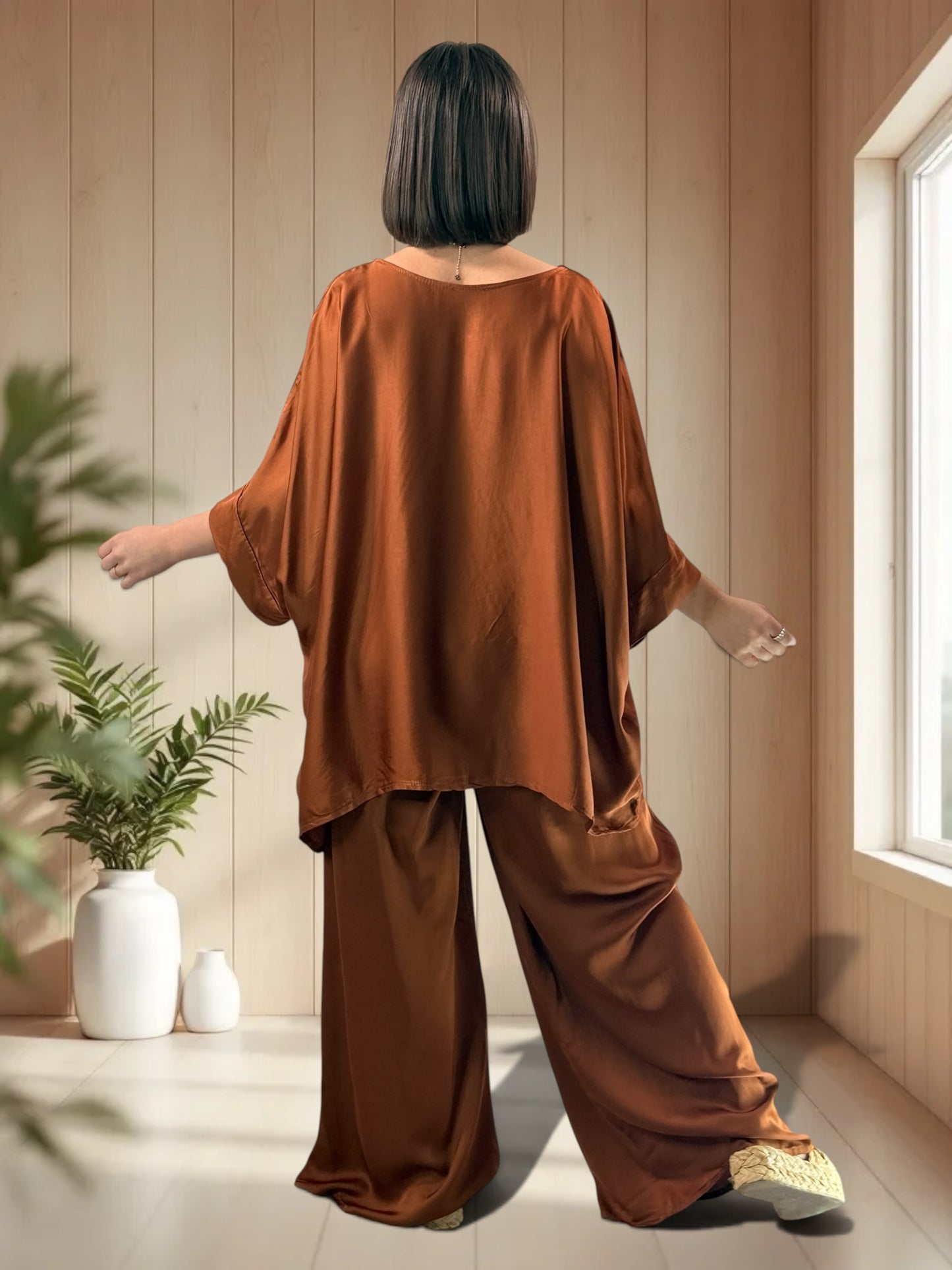 VENISE  - ENSEMBLE TUNIQUE ET PANTALON TERRACOTTA JUSQU'A LA TAILLE 52