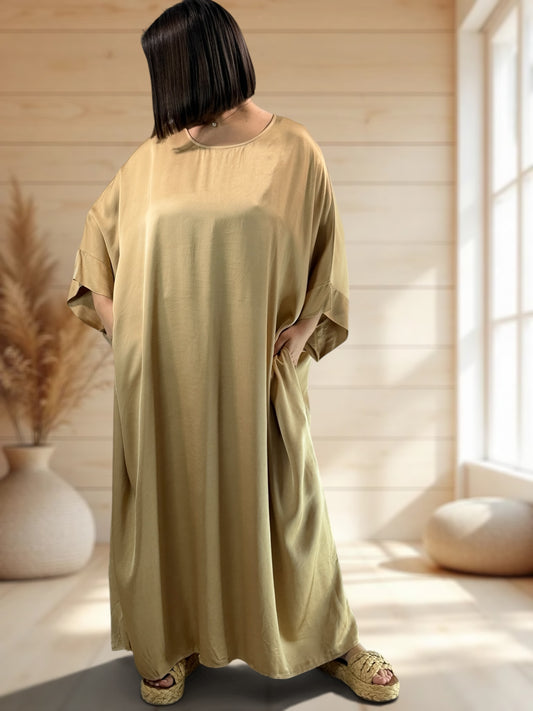 LUXURY - ROBE OVERSIZE FLUIDE CAMEL JUSQU'A LA TAILLE 60