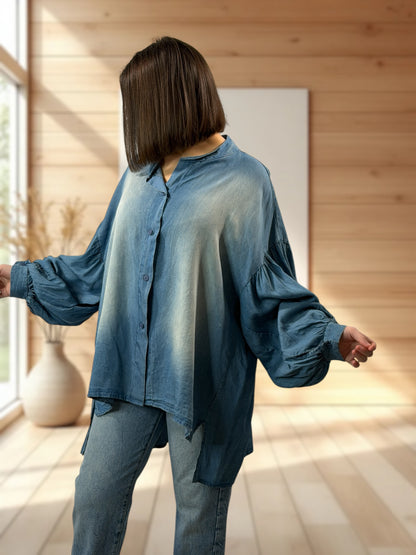 KATARINA - CHEMISE OVERSIZE JEAN TENCELL JUSQU'A LA TAILLE 56/58