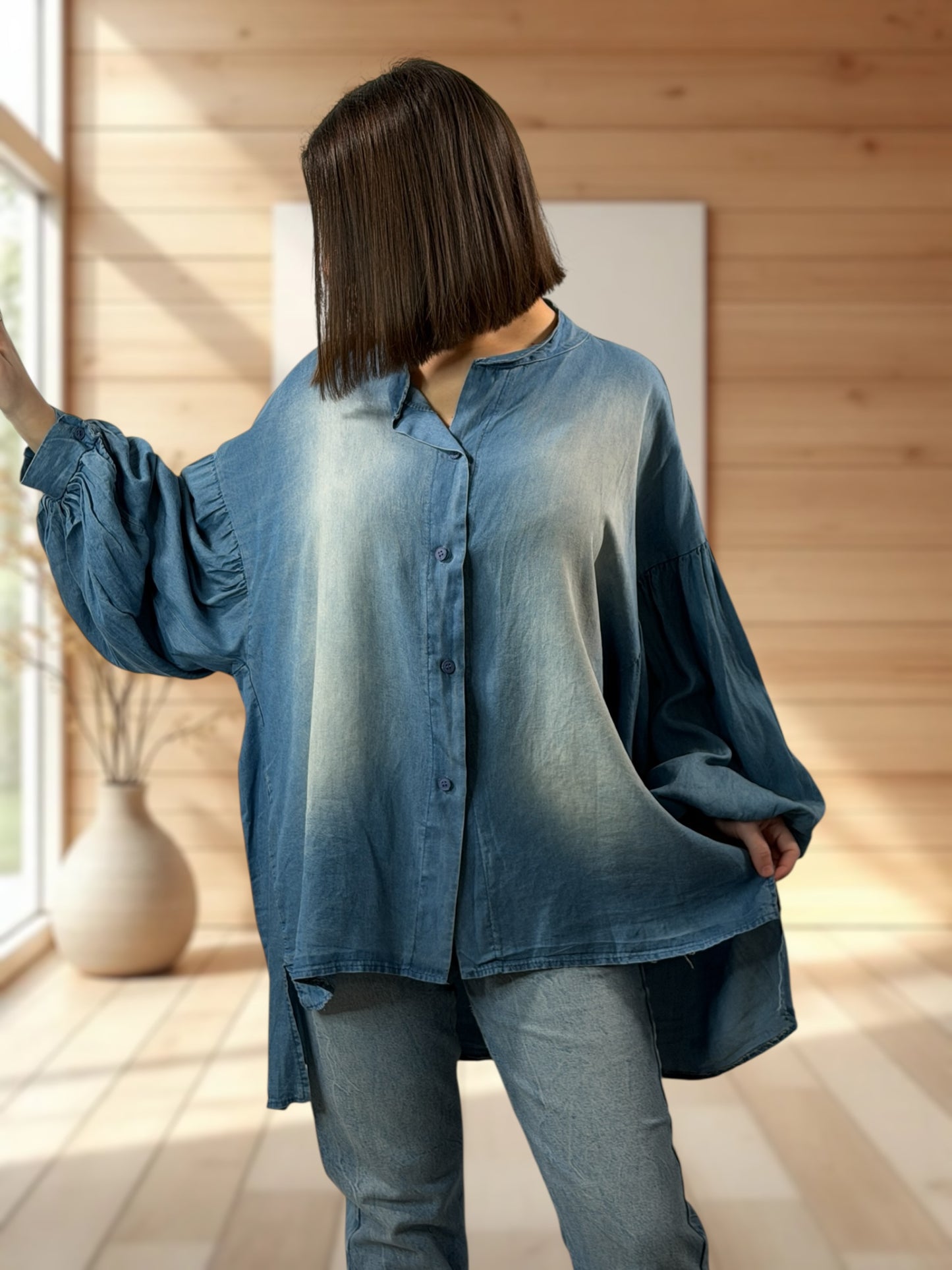 KATARINA - CHEMISE OVERSIZE JEAN TENCELL JUSQU'A LA TAILLE 56/58