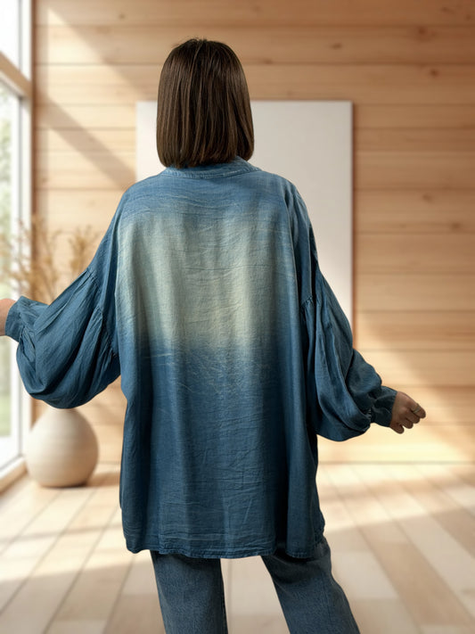 KATARINA - CHEMISE OVERSIZE JEAN TENCELL JUSQU'A LA TAILLE 56/58