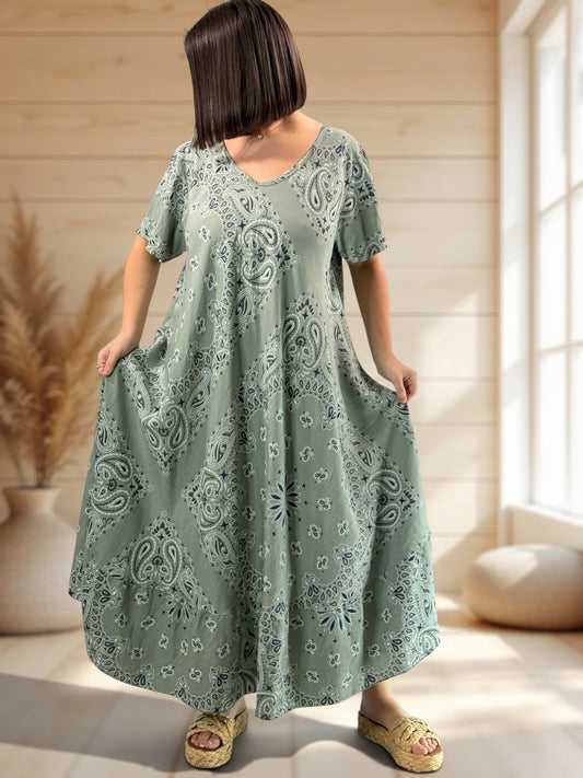 ADELE - ROBE LONGUE KAKI A MOTIF JUSQU'A LA TAILLE 52