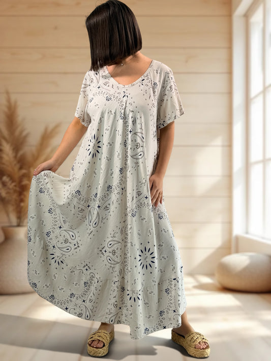 ADELE - ROBE LONGUE BEIGE A MOTIF JUSQU'A LA TAILLE 52