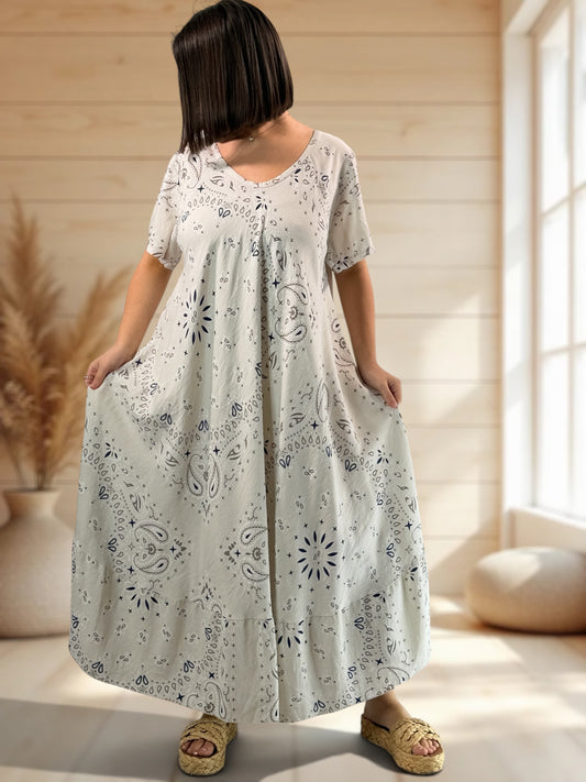ADELE - ROBE LONGUE BEIGE A MOTIF JUSQU'A LA TAILLE 52