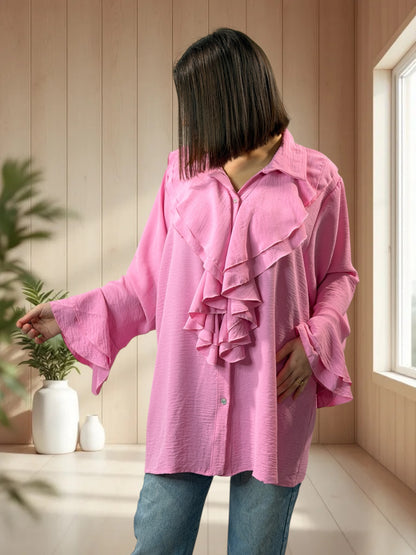 PRALINE - CHEMISE ROSE A JABOT TAILLE 46 A 52/54