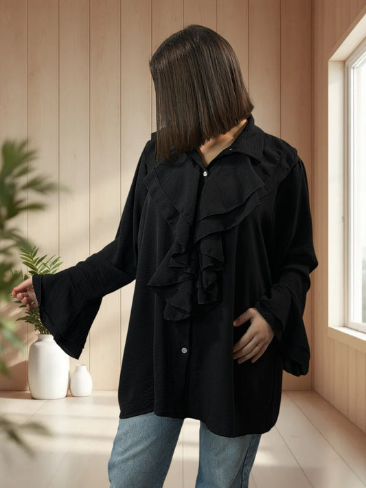 PRALINE - CHEMISE NOIRE A JABOT TAILLE 46 A 52/54