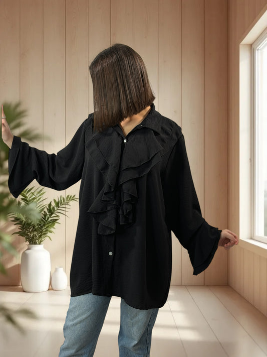 PRALINE - CHEMISE NOIRE A JABOT TAILLE 46 A 52/54