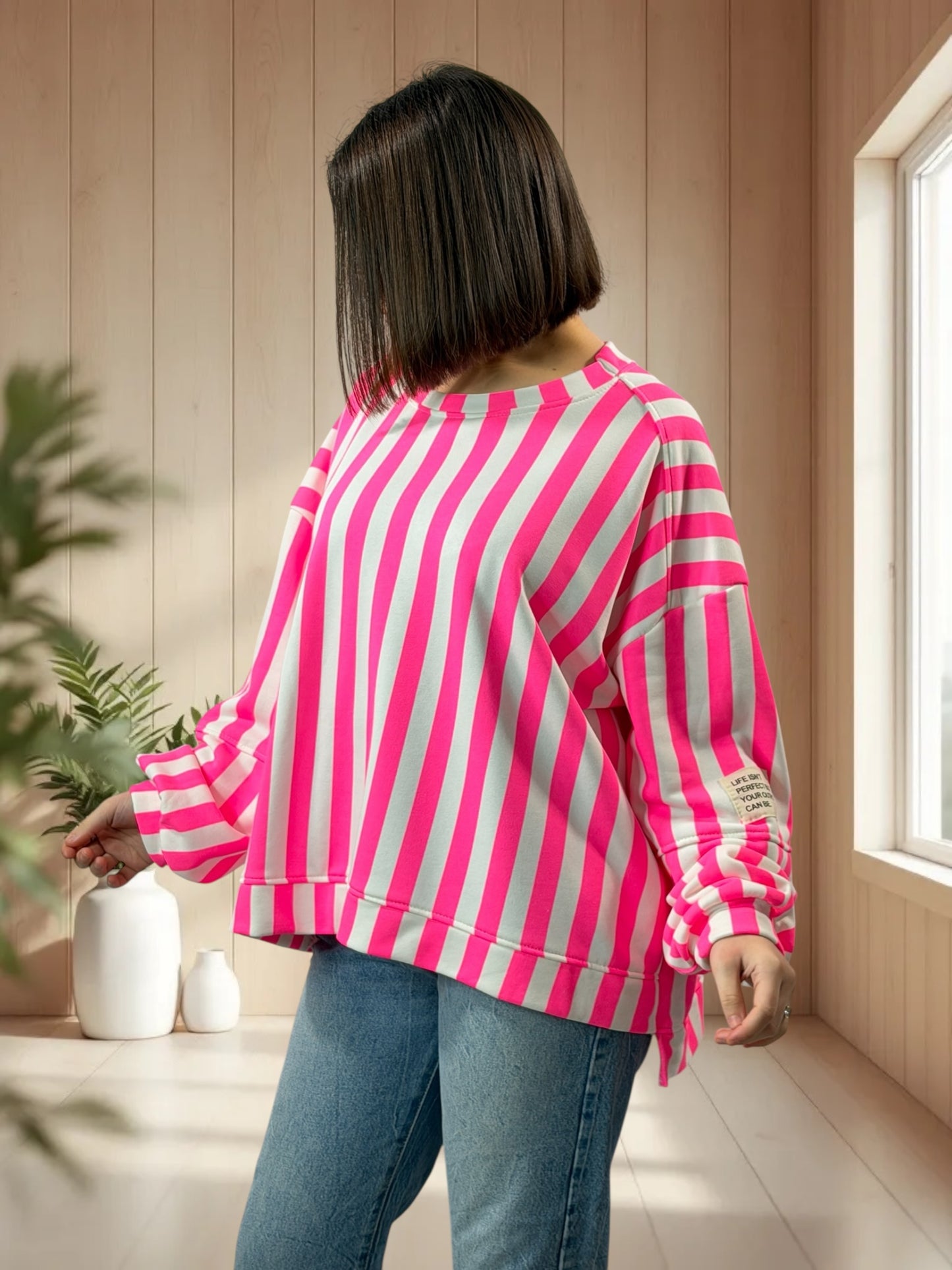 MICHOU- SWEAT OVERSIZE A RAYURE JUSQU'A LA TAILLE 52/54