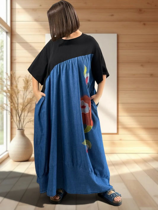 ANGELINA - ROBE LONGUE OVERSIZE BRODEE JUSQU'A LA TAILLE 60