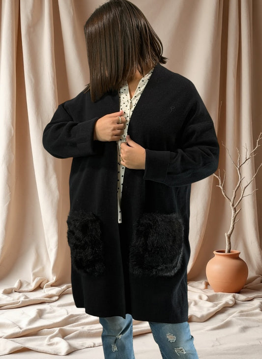 LULU - GILET OVERSIZE NOIR JUSQU'A LA TAILLE 50/52