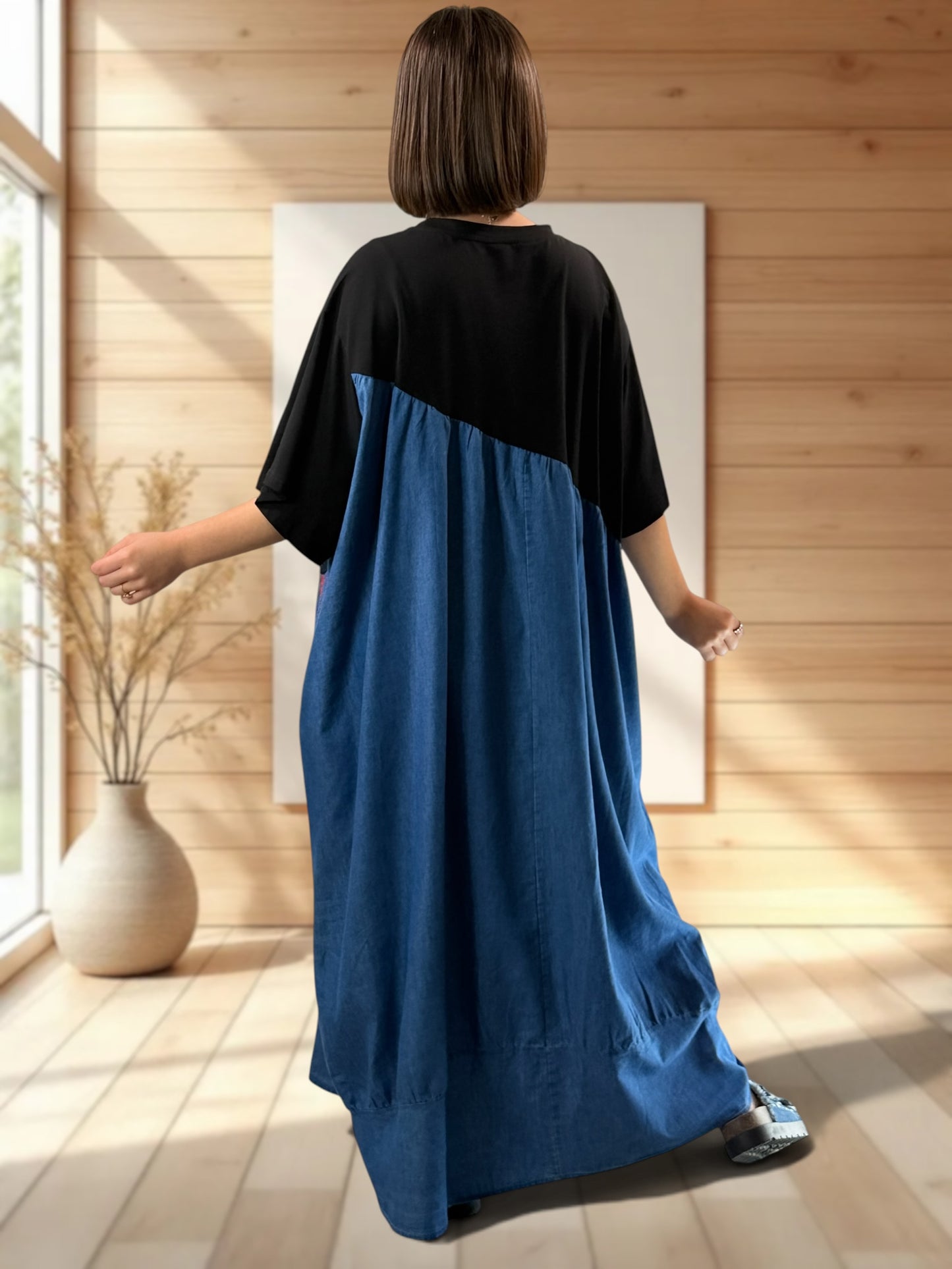ANGELINA - ROBE LONGUE OVERSIZE BRODEE JUSQU'A LA TAILLE 60