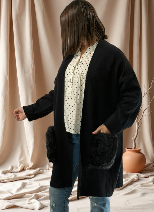 LULU - GILET OVERSIZE NOIR JUSQU'A LA TAILLE 50/52