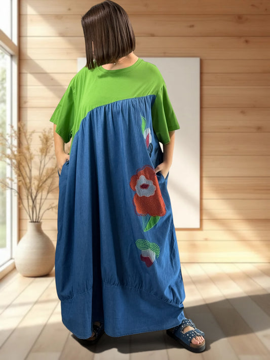 ANGELINA - ROBE LONGUE OVERSIZE BRODEE JUSQU'A LA TAILLE 60
