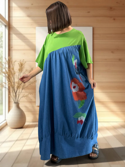 ANGELINA - ROBE LONGUE OVERSIZE BRODEE JUSQU'A LA TAILLE 60