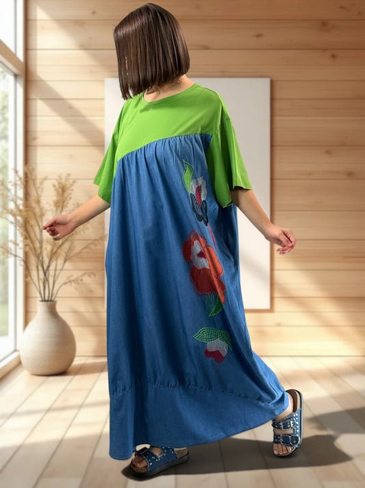 ANGELINA - ROBE LONGUE OVERSIZE BRODEE JUSQU'A LA TAILLE 60