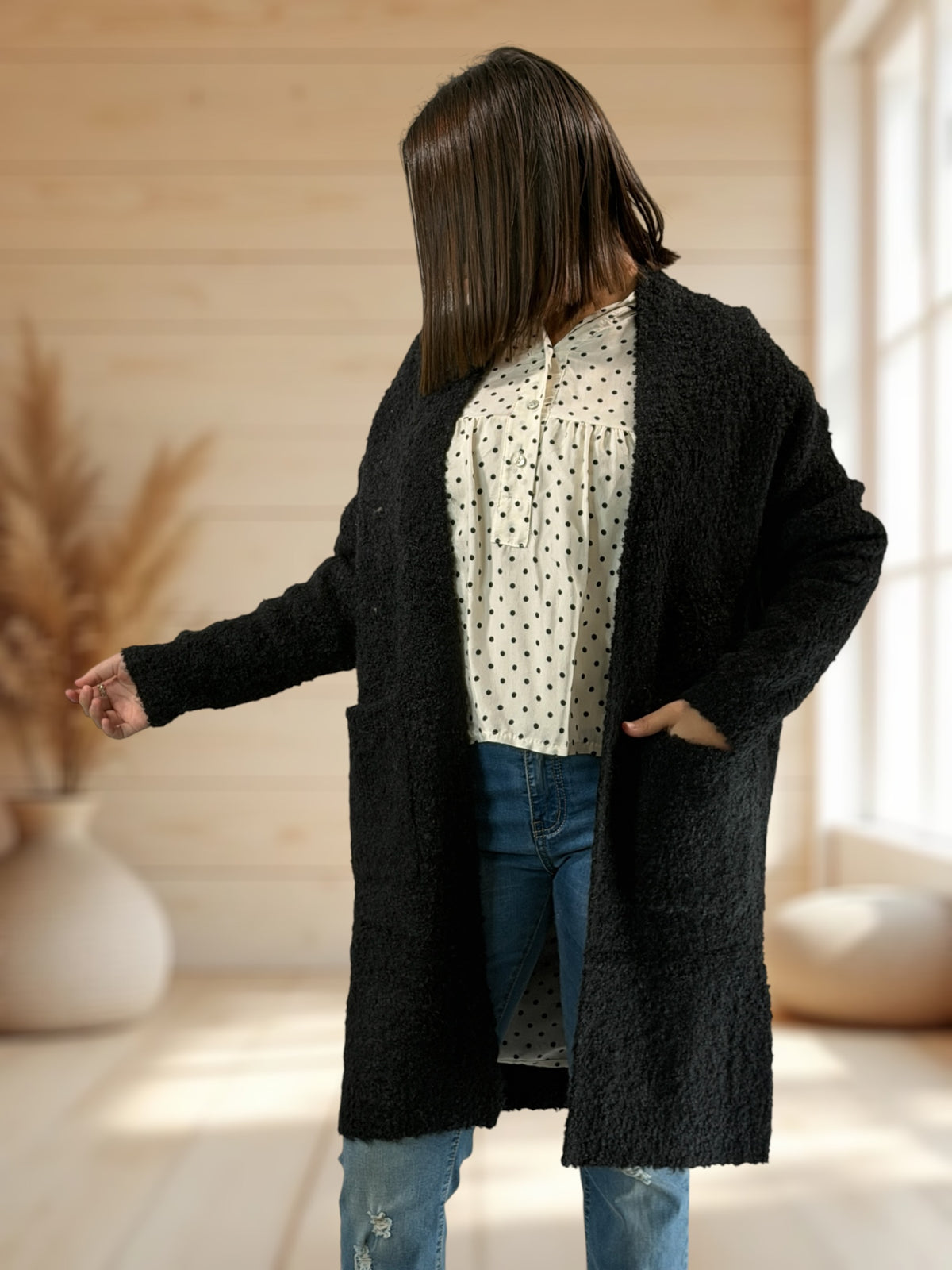 MIMI - GILET OVERSIZE NOIR JUSQU'A LA TAILLE 50/52