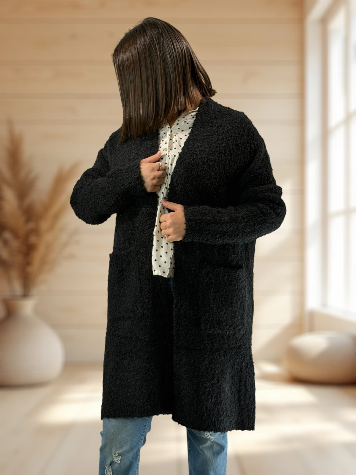 MIMI - GILET OVERSIZE NOIR JUSQU'A LA TAILLE 50/52