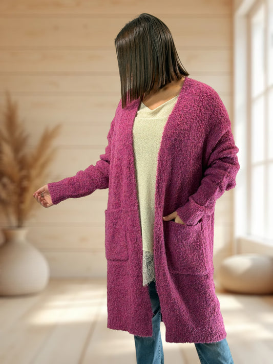 MIMI - GILET OVERSIZE FRAMBOISE JUSQU'A LA TAILLE 50/52