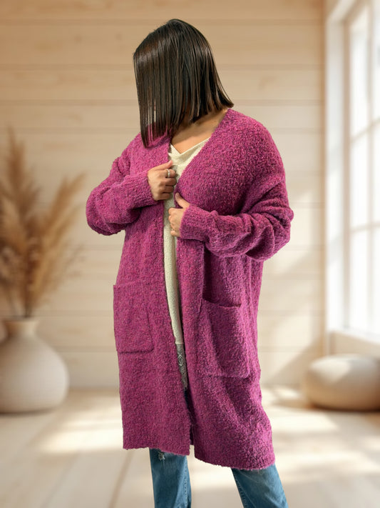 MIMI - GILET OVERSIZE FRAMBOISE JUSQU'A LA TAILLE 50/52