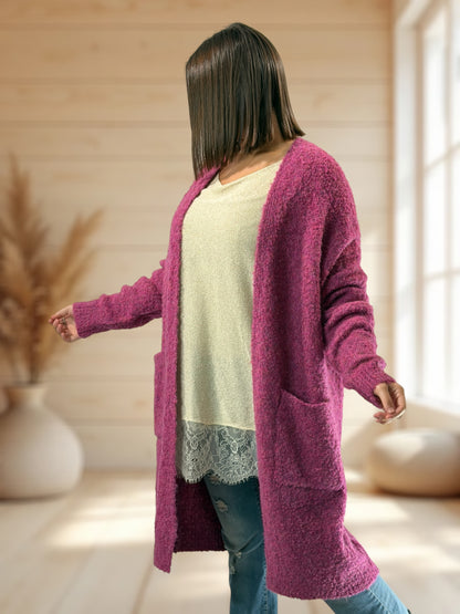 MIMI - GILET OVERSIZE FRAMBOISE JUSQU'A LA TAILLE 50/52