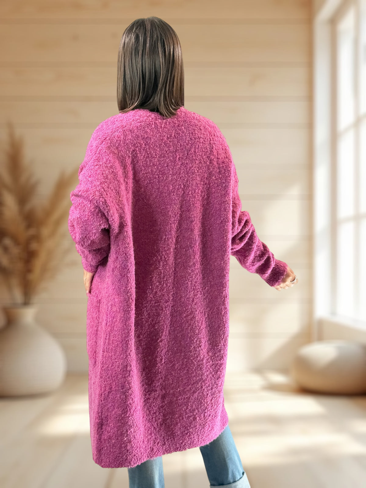 MIMI - GILET OVERSIZE FRAMBOISE JUSQU'A LA TAILLE 50/52