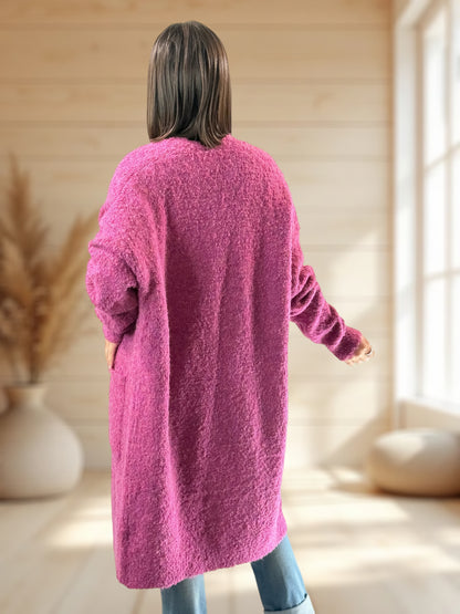 MIMI - GILET OVERSIZE FRAMBOISE JUSQU'A LA TAILLE 50/52