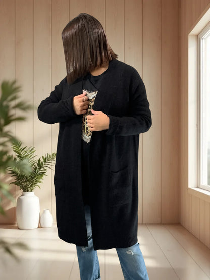 VANINA - GILET OVERSIZE NOIR JUSQU'A LA TAILLE 50/52