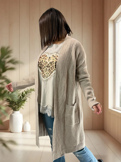 VANINA - GILET OVERSIZE BEIGE JUSQU'A LA TAILLE 50/52