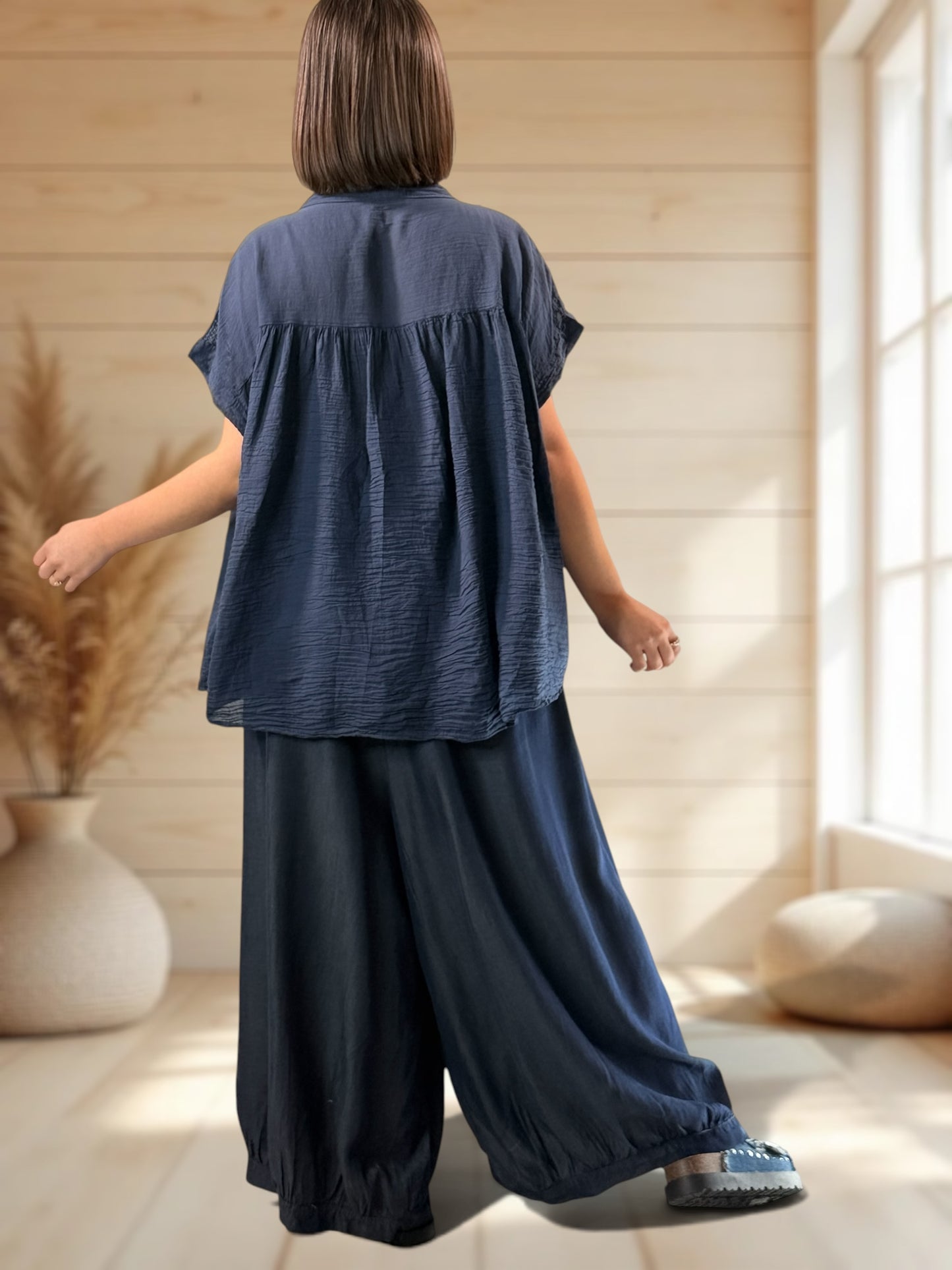MARVIN - PANTALON FLUIDE BRODE  EN JEAN LYOCELL JUSQUA LA TAILLE 54