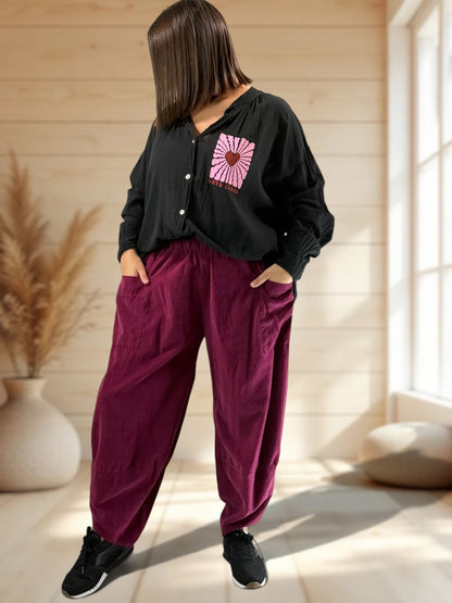 BASTIEN - PANTALON EN VELOURS MILLERAIE BORDEAUX JUSQU'A LA TAILLE 52