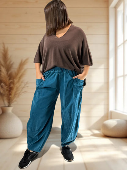 BASTIEN - PANTALON EN VELOURS MILLERAIE BLEU JUSQU'A LA TAILLE 52