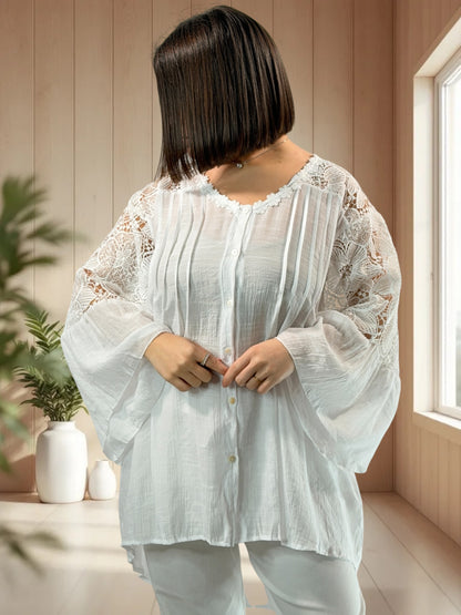 NICOLETTE - TUNIQUE EN DENTELLE BLANCHE JUSQU'A LA TAILLE 48/50
