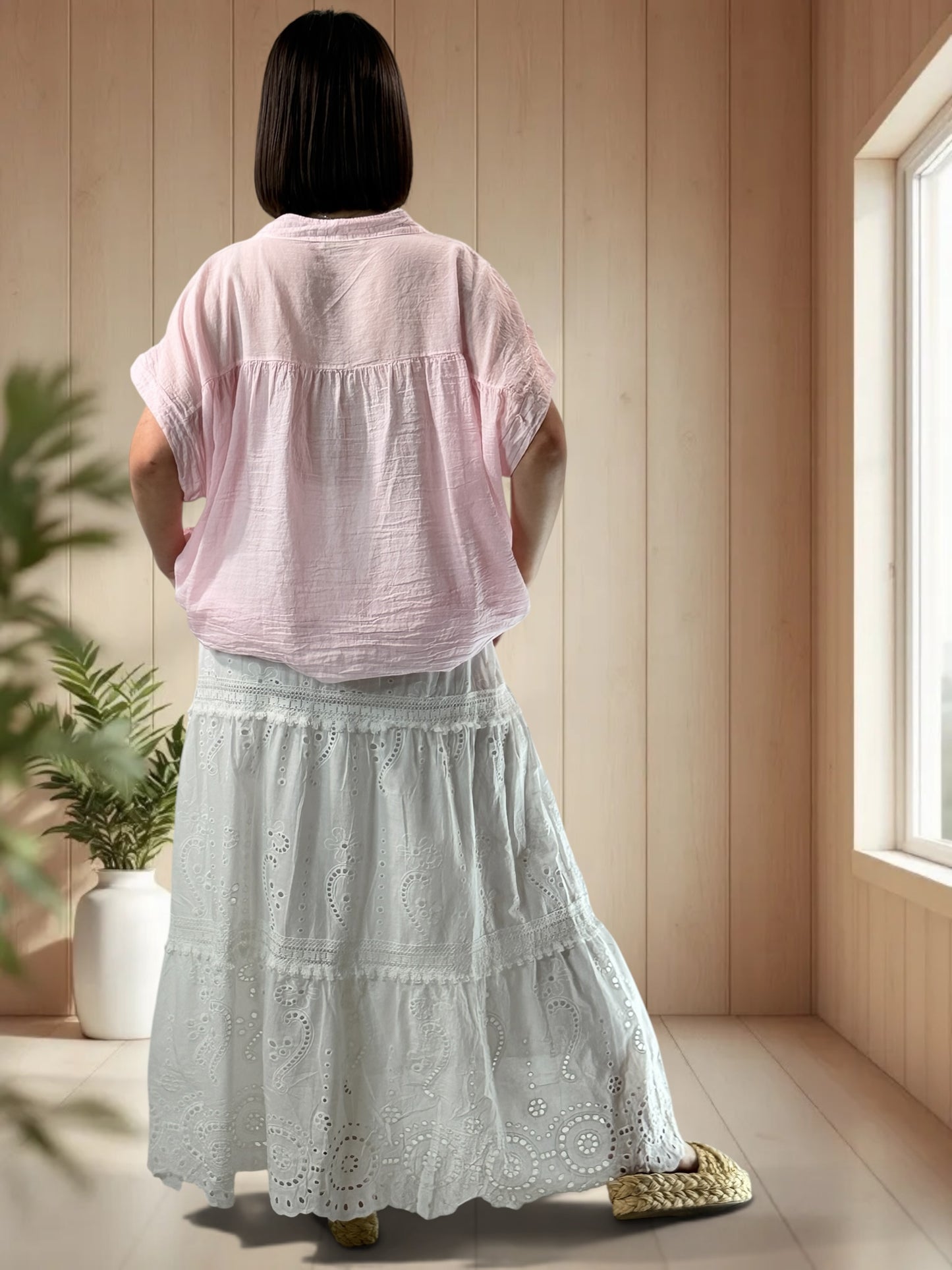 LUCIE - JUPON BOHEME EN BRODERIE ANGLAISE BLANC JUSQU'A LA TAILLE 48/50