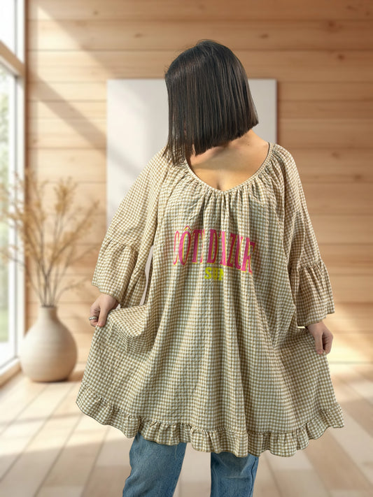 NICE  - TUNIQUE VICHY CAMEL JUSQU'A LA TAILLE 54