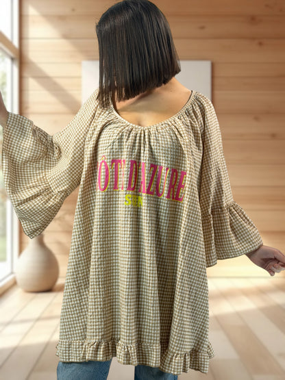 NICE  - TUNIQUE VICHY CAMEL JUSQU'A LA TAILLE 54