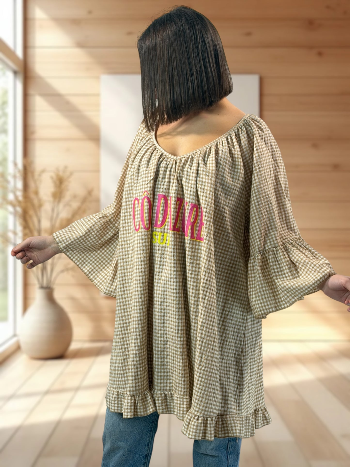 NICE  - TUNIQUE VICHY CAMEL JUSQU'A LA TAILLE 54