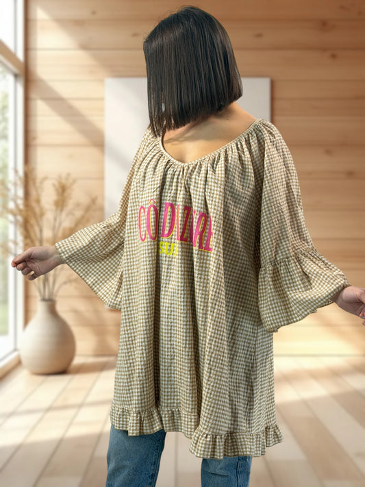 NICE  - TUNIQUE VICHY CAMEL JUSQU'A LA TAILLE 54