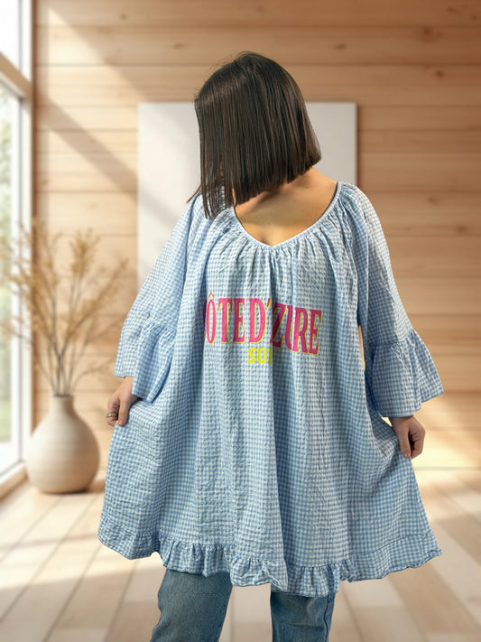 NICE  - TUNIQUE VICHY BLEU CIEL JUSQU'A LA TAILLE 54