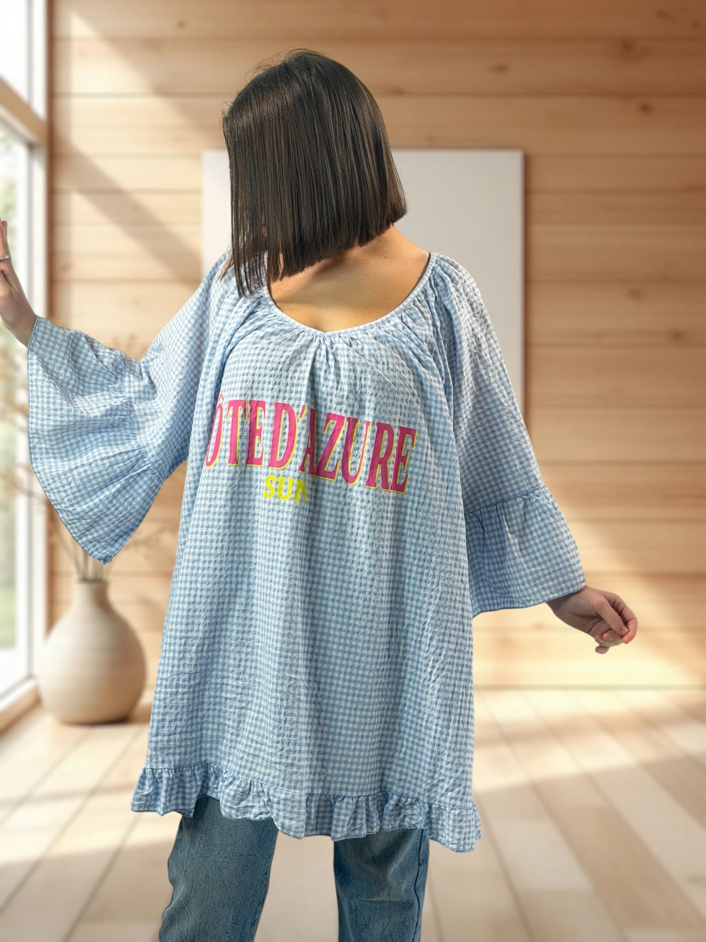 NICE  - TUNIQUE VICHY BLEU CIEL JUSQU'A LA TAILLE 54