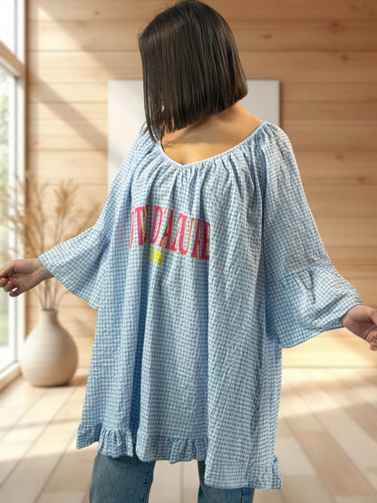 NICE  - TUNIQUE VICHY BLEU CIEL JUSQU'A LA TAILLE 54