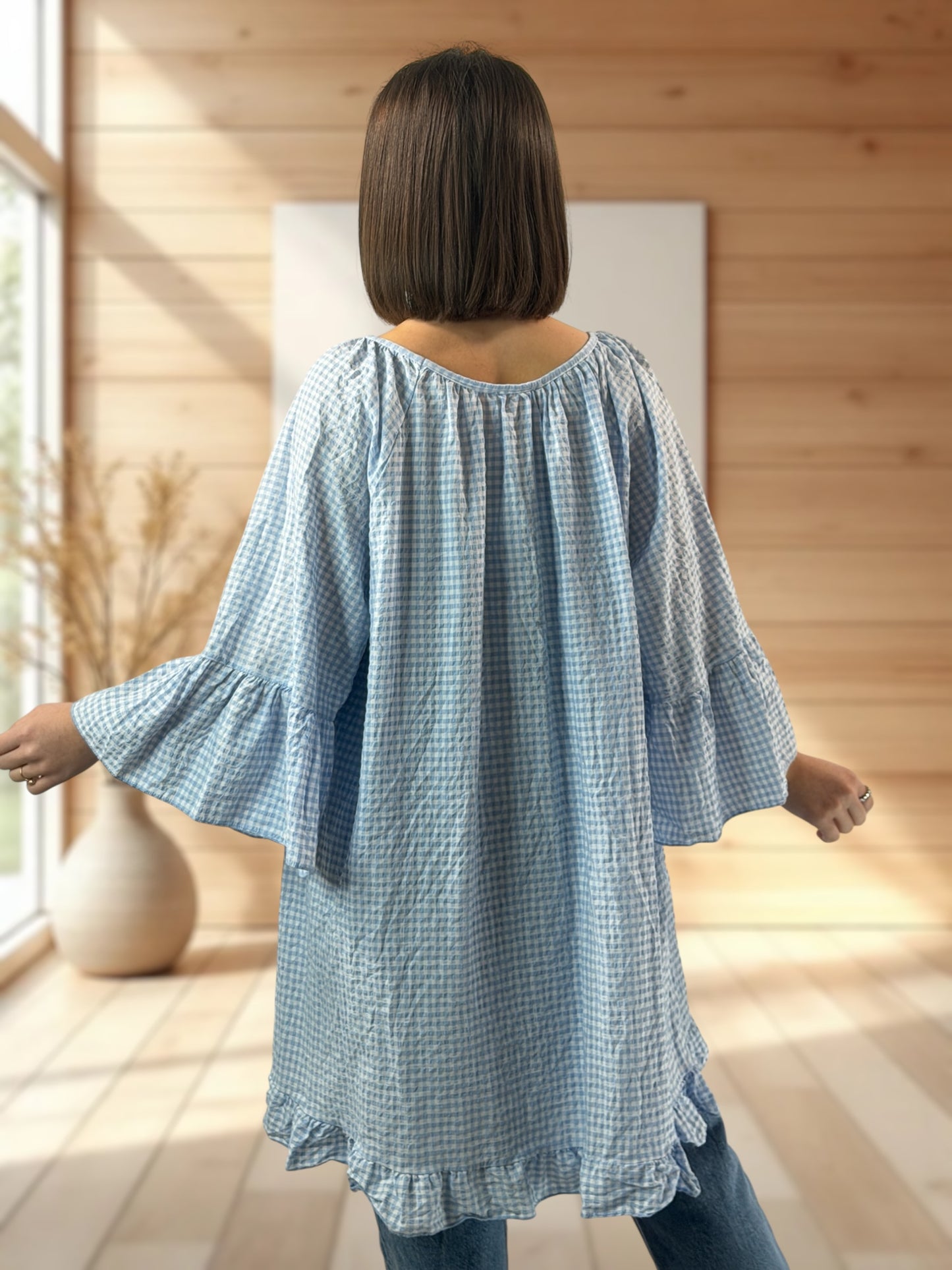 NICE  - TUNIQUE VICHY BLEU CIEL JUSQU'A LA TAILLE 54