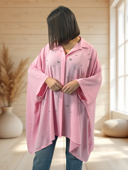 LUCYLOU  - TUNIQUE ROSE OVERSIZE AVEC STRASS JUSQU'A LA TAILLE 60