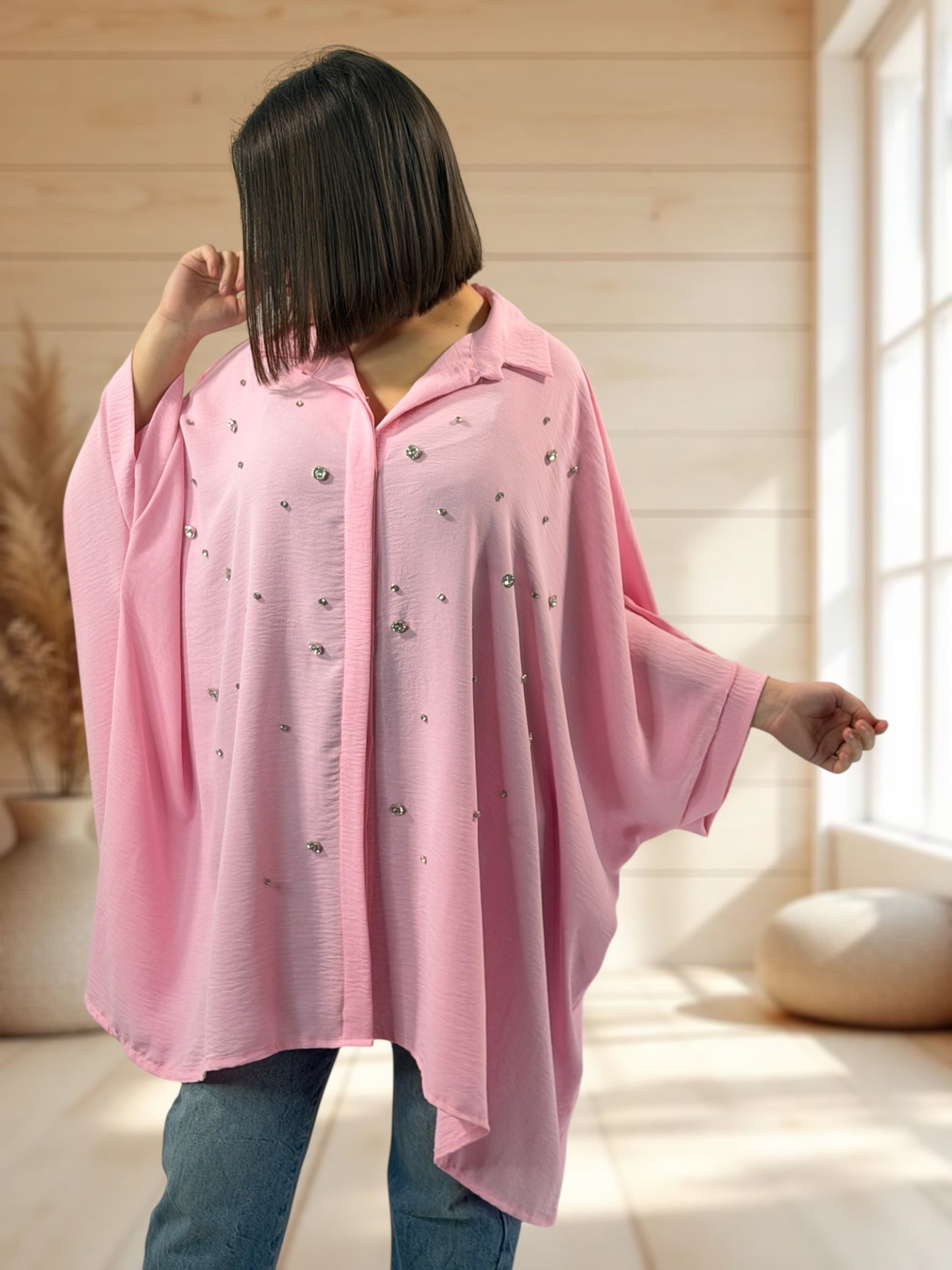 LUCYLOU  - TUNIQUE ROSE OVERSIZE AVEC STRASS JUSQU'A LA TAILLE 60